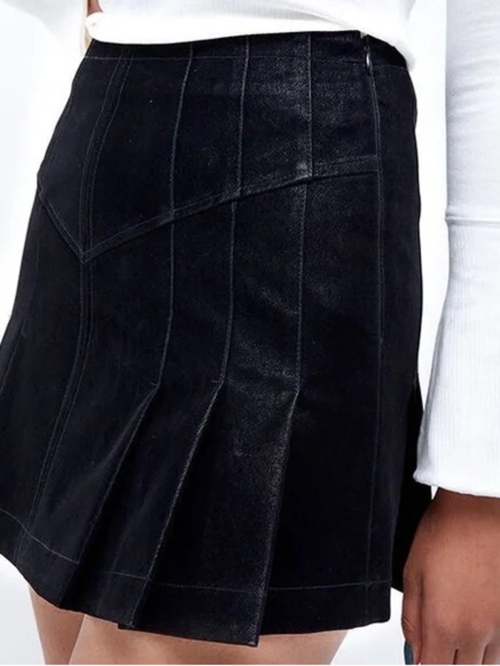 Free People “Sugar & Spice” Pleated‎ Mini Skirt Black Size 10 100% Viscose